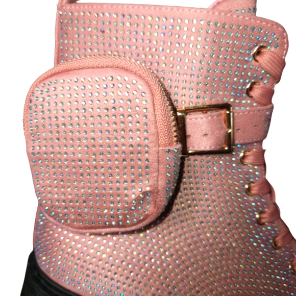 RHINESTONE ☆ CLUB STOMPS ☆ POUCH STRAP ☆ BLUSH LUG BOOTS ☆ NWT - Picture 6 of 12